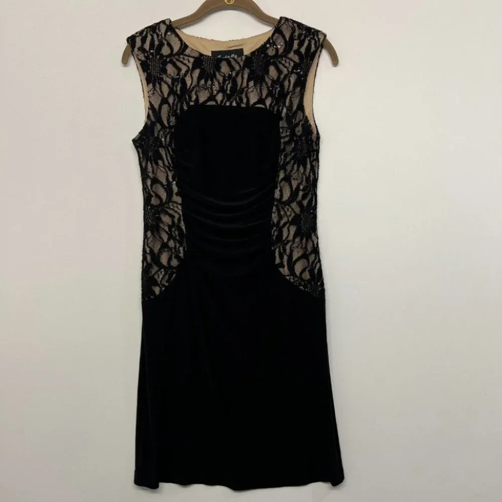 Scarlett Night Dress Black Lace Midi Size 6 Sheath Stretch